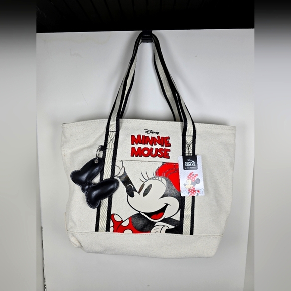 Disney Primark Minnie Mouse Canvas Zippered Tote Bag Nwt - Picture 1 of 4